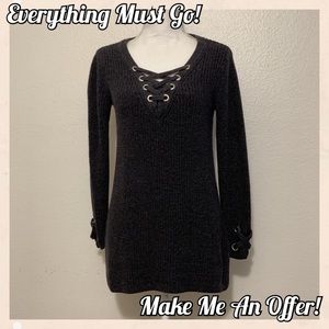 ❤️ Dark Grey Crisscrossed Rib Knit Long Sweater